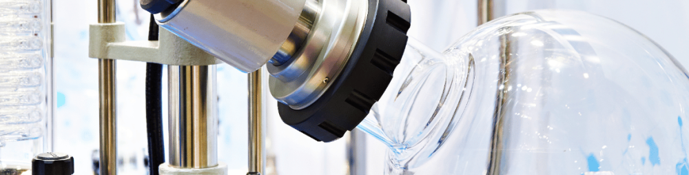 Close up of rotary evaporator in Hello Bio Custom Synthesis lab